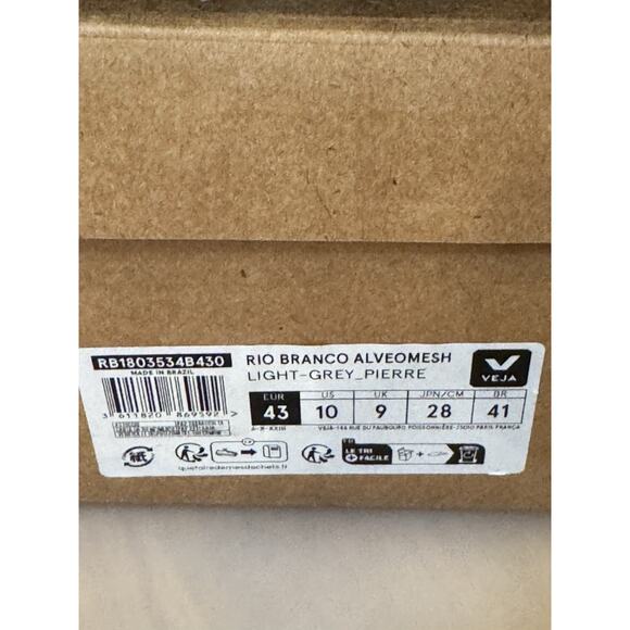 Veja Rio Branco Sneakers Unisex Lgt Grey Pierre Lace Up Casual Shoes M10 W11.5 - Picture 3 of 8